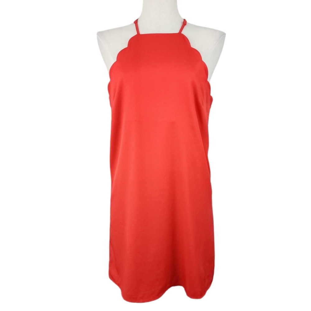 Lulu's Endlessly Endearing Scalloped Coral Red Mini Dress Women's Large